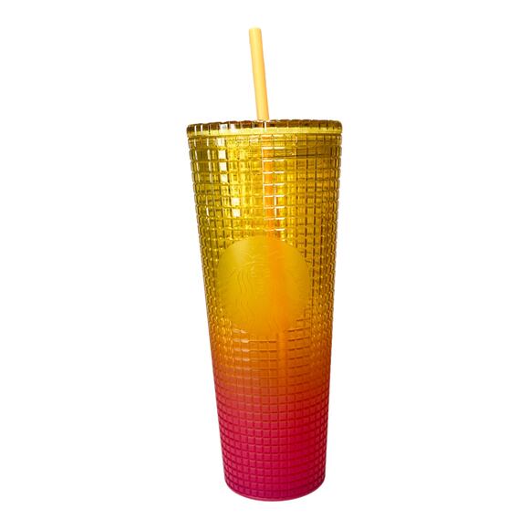 NWT Starbucks Summer 2022 Venti Tumbler Lemon Prism Spray Pink 24oz - Picture 1 of 5